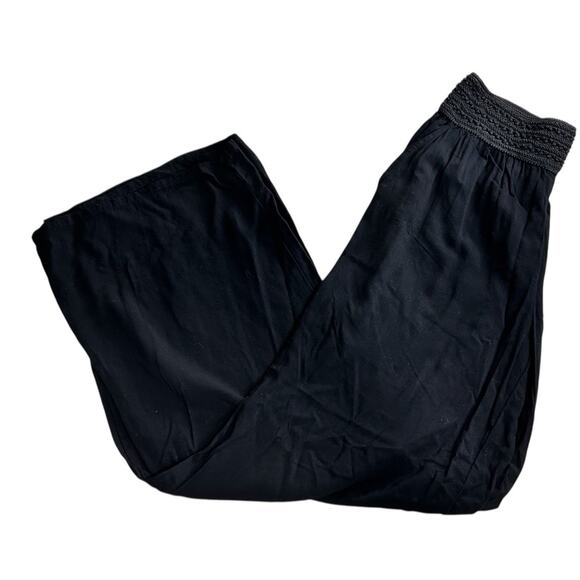 Joe B Elastic Smocked Waist Wide Leg Black Pants Women's Size XL Rayon Boho - Picture 4 of 9
